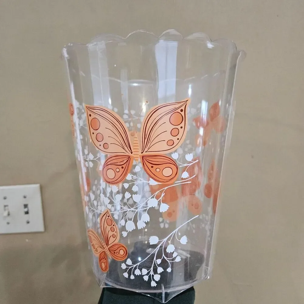 60s 70s mcm orange butterfly clear acrylic waste basket Wolff products